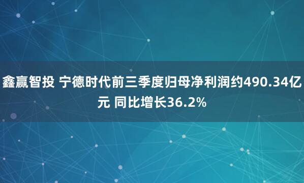 鑫赢智投 宁德时代前三季度归母净利润约490.34亿元 同比增长36.2%