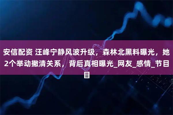 安信配资 汪峰宁静风波升级，森林北黑料曝光，她2个举动撇清关系，背后真相曝光_网友_感情_节目